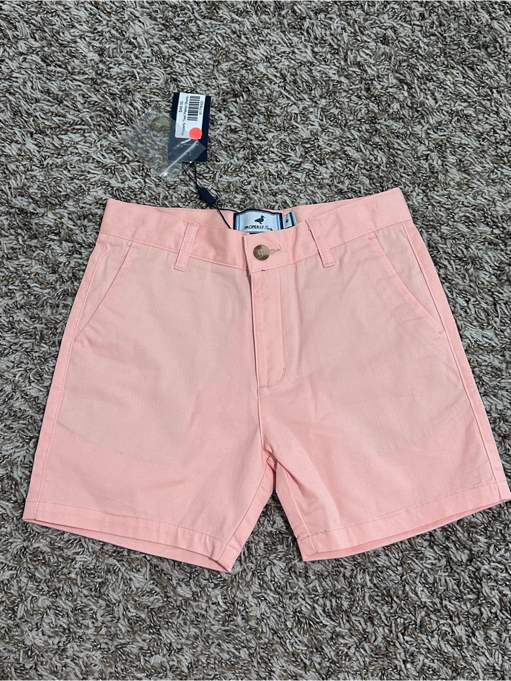Properly tied boys peach patriot shorts NWT
